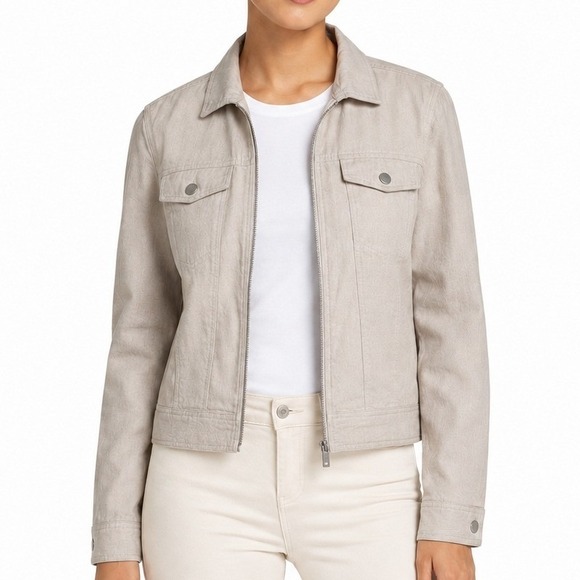Rachel Zoe Jackets & Blazers - Rachel Zoe Jacket Women S Beige Linen Blend Zip Utility Lightweight Minimalist